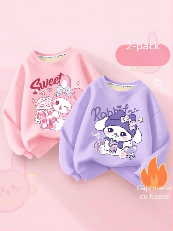 Hanorac pentru copii cu căptușeală din fleece, mâneci lungi, stil pulover, model desene animate, căptușeală din lână