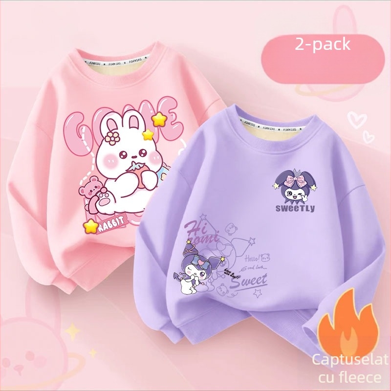 Hanorac pentru copii cu căptușeală din fleece, mâneci lungi, stil pulover, model desene animate, căptușeală din lână