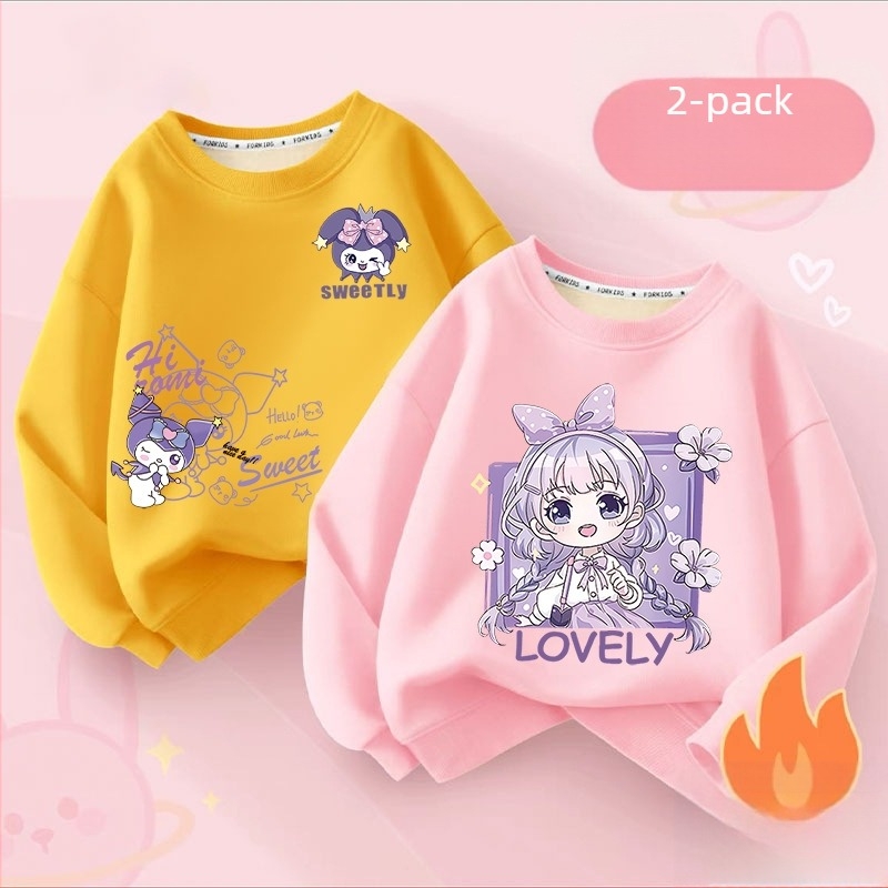 Hanorac pentru copii cu căptușeală din fleece, mâneci lungi, stil pulover, model desene animate, căptușeală din lână