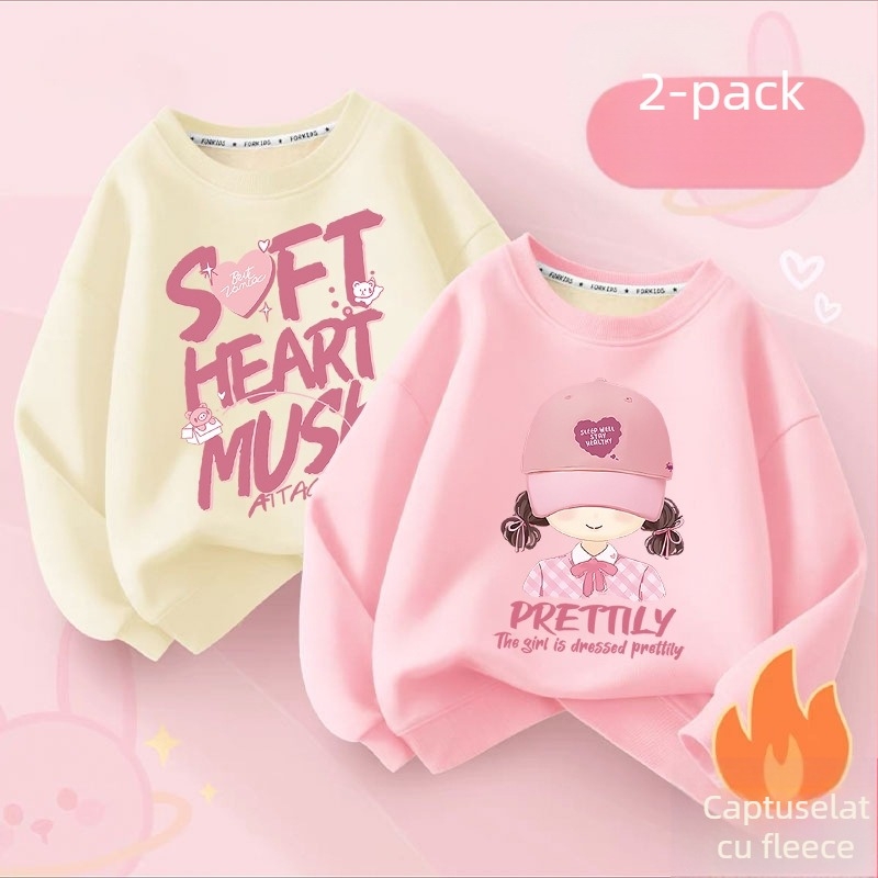 Hanorac pentru copii cu căptușeală din fleece, mâneci lungi, stil pulover, model desene animate, căptușeală din lână