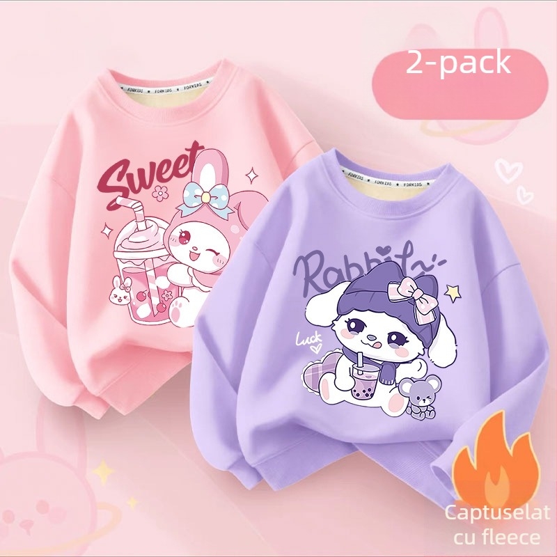 Hanorac pentru copii cu căptușeală din fleece, mâneci lungi, stil pulover, model desene animate, căptușeală din lână