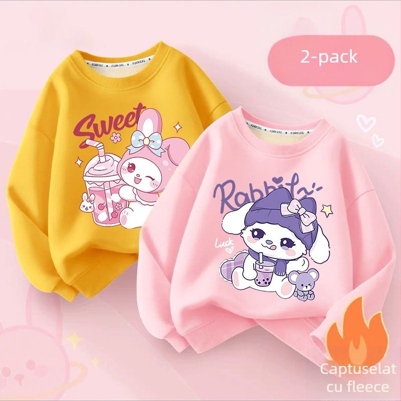 Hanorac pentru copii cu căptușeală din fleece, mâneci lungi, stil pulover, model desene animate, căptușeală din lână