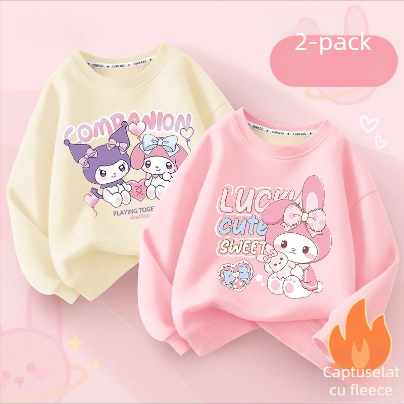 Hanorac pentru copii cu căptușeală din fleece, mâneci lungi, stil pulover, model desene animate, căptușeală din lână