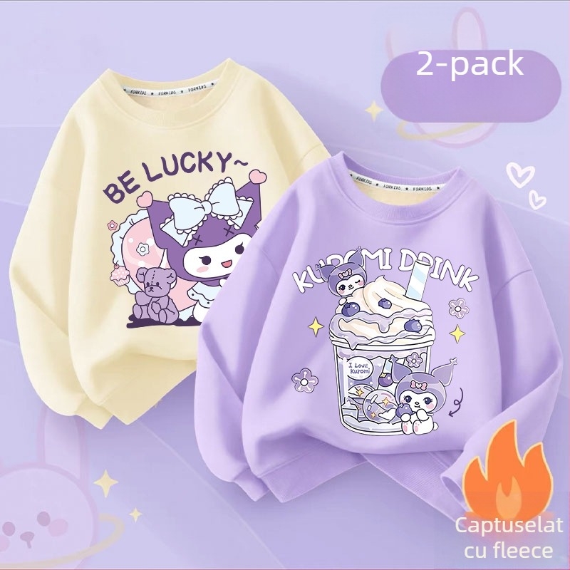 Hanorac pentru copii cu căptușeală din fleece, mâneci lungi, stil pulover, model desene animate, căptușeală din lână