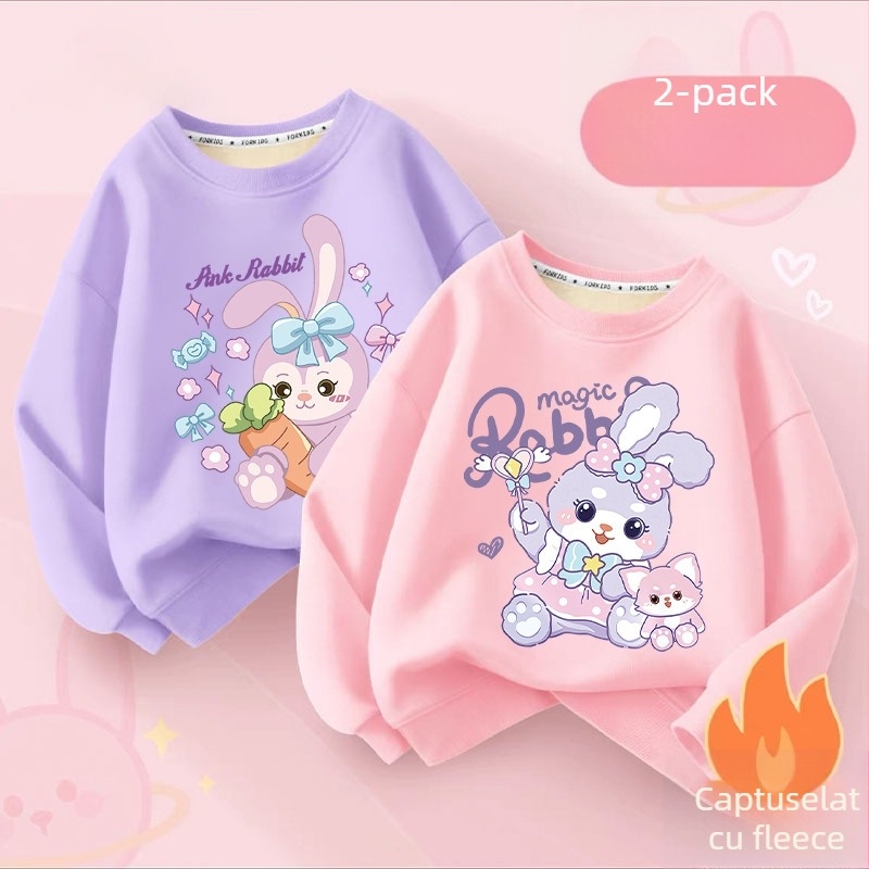 Hanorac pentru copii cu căptușeală din fleece, mâneci lungi, stil pulover, model desene animate, căptușeală din lână