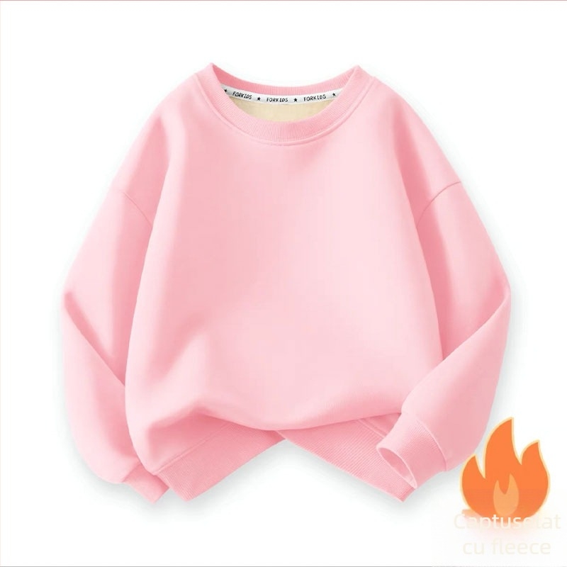 Hanorac pentru copii cu căptușeală din fleece, mâneci lungi, stil pulover, model desene animate, căptușeală din lână