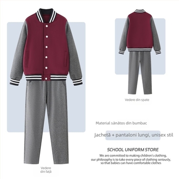 Set de uniformă școlară din două piese, cu căptușeală de fleece, pentru elevi de gimnaziu, toamnă–iarnă, stil colegiu, unisex