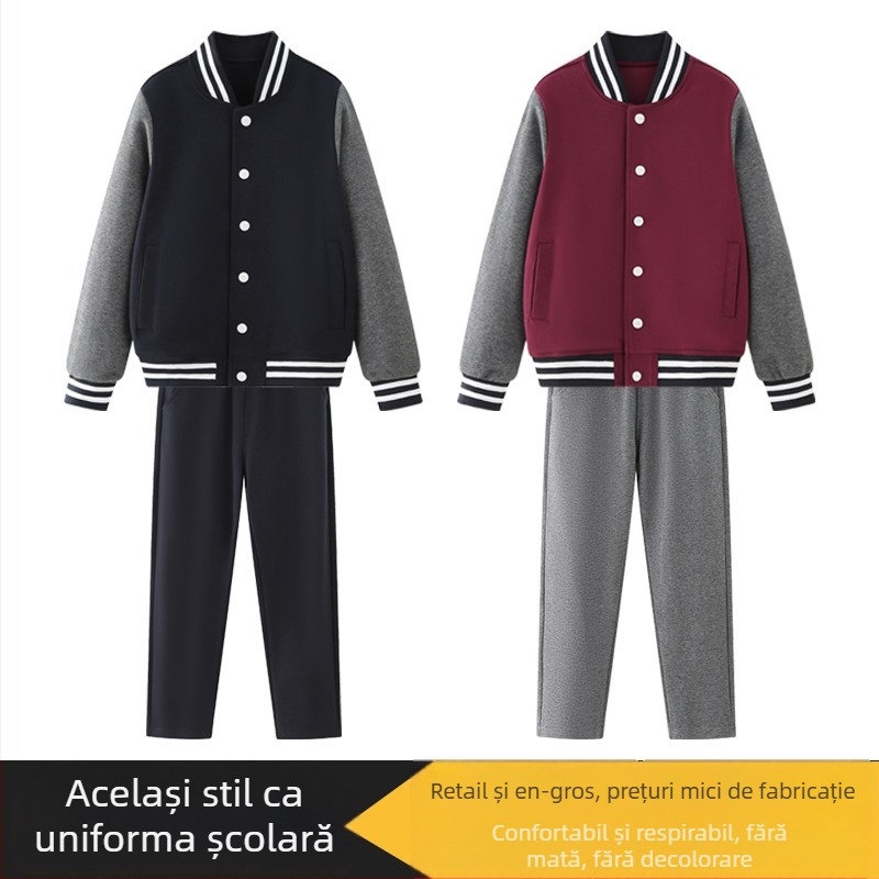Set de uniformă școlară din două piese, cu căptușeală de fleece, pentru elevi de gimnaziu, toamnă–iarnă, stil colegiu, unisex