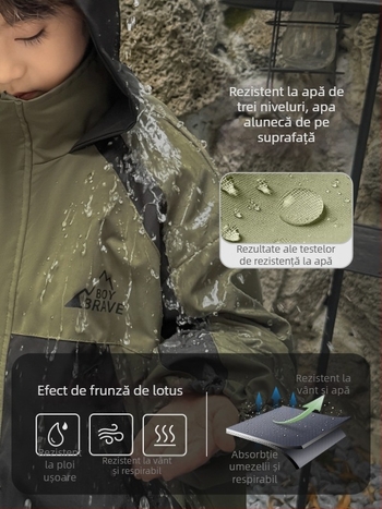 Jachetă de camping 3 în 1 pentru băieți, cu căptușeală detașabilă, impermeabilă 3000mm, 100% poliester, lungime medie