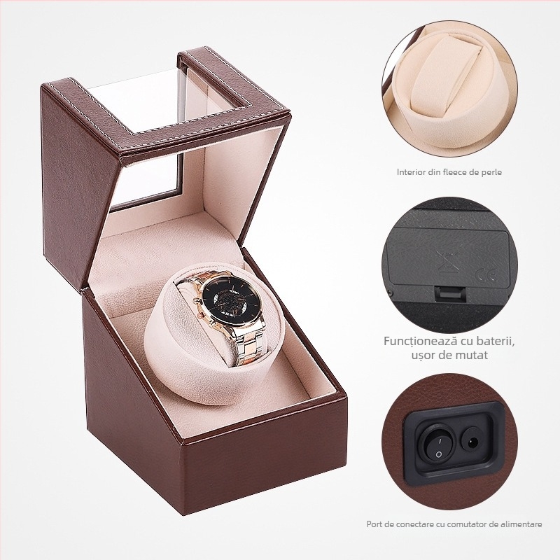 Cutie de ceasuri cu învârtire automată – PU piele + MDF, cusături manual, ambalaj cu două straturi