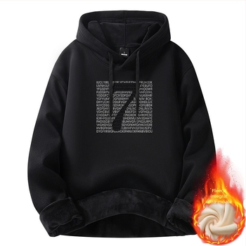 Hanorac bărbătește cu glugă din bumbac cu fleece, amestec 51–70% bumbac, imprimeu, stil pulover, pentru iarnă