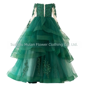 Rochie de prințesă din dantelă, cu mâneci lungi, pentru fetițe la spectacole — potrivită pentru copii 3–8 ani, dantelă, țesătură principală 50% poliester, căptușeală 50% poliester