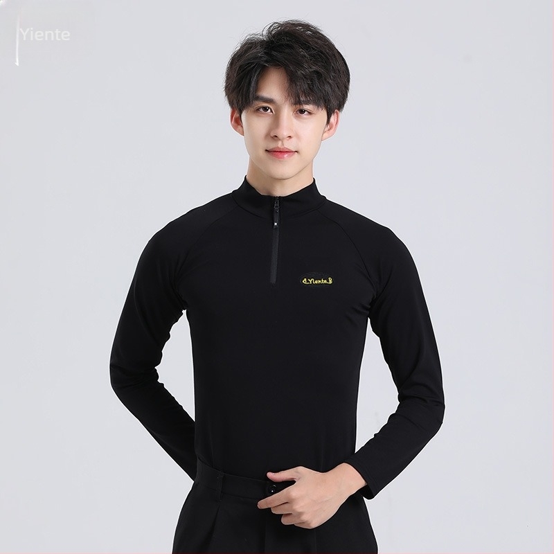 Top masculin de dans latino, mâneci lungi cu fleece, țesătură din fibre de bambus, amestec cu bumbac 90–95%, Yant