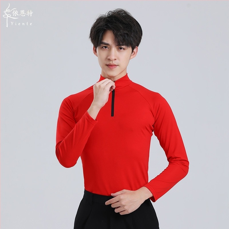 Top masculin de dans latino, mâneci lungi cu fleece, țesătură din fibre de bambus, amestec cu bumbac 90–95%, Yant