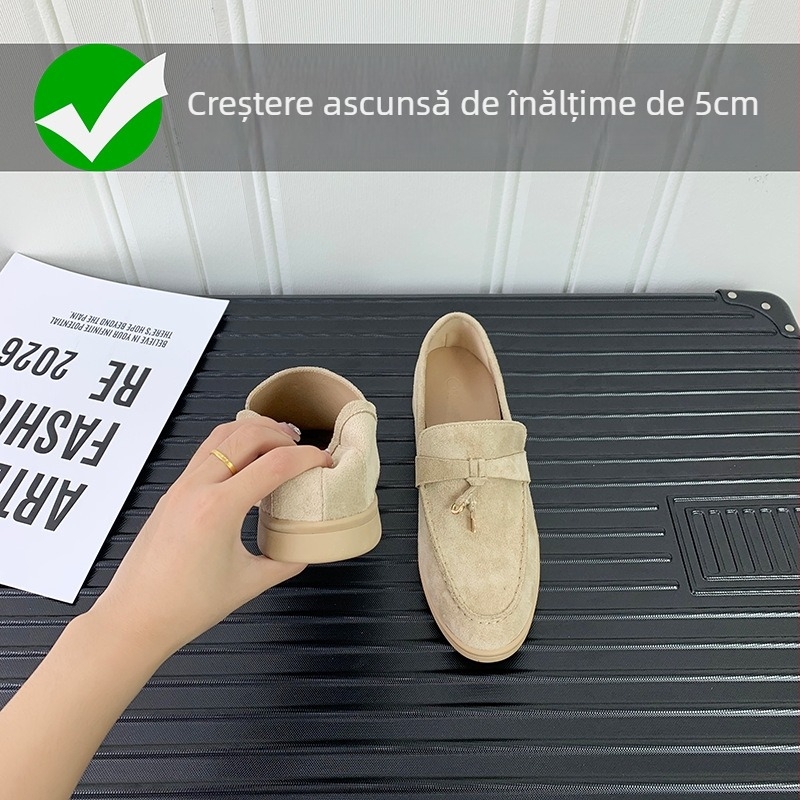 Mocasini de damă slip-on cu ciucuri și cataramă, vârf rotund, microfibră la partea superioară, talpă din cauciuc, căptușeală microfibră