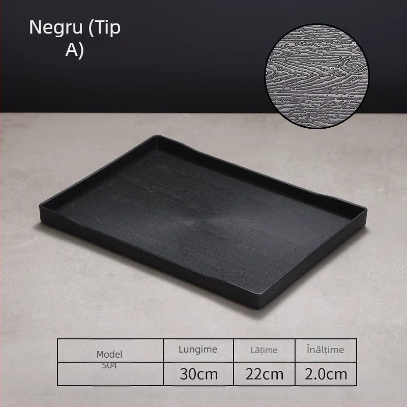 Tavă pentru hotel - plastic PP, stil lemn imitatie, dreptunghiulară, antiaderentă, pentru pahare și depozitare de produse de igienă, cu logo imprimat