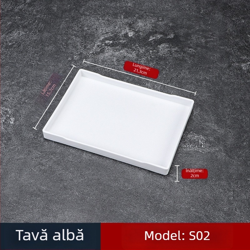 Tavă pentru hotel - plastic PP, stil lemn imitatie, dreptunghiulară, antiaderentă, pentru pahare și depozitare de produse de igienă, cu logo imprimat