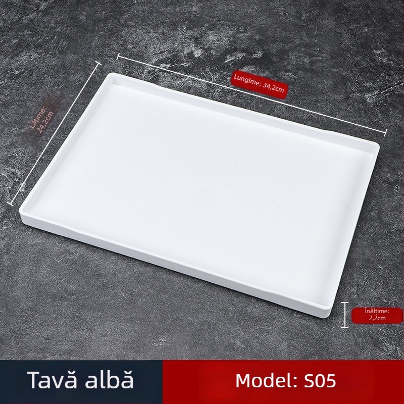 Tavă pentru hotel - plastic PP, stil lemn imitatie, dreptunghiulară, antiaderentă, pentru pahare și depozitare de produse de igienă, cu logo imprimat