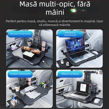 Waytogrow Masă de dining auto cu rotire la 360° pentru spătarul scaunului — ABS, blat pliabil pentru birou și suport pentru băuturi, Model A08