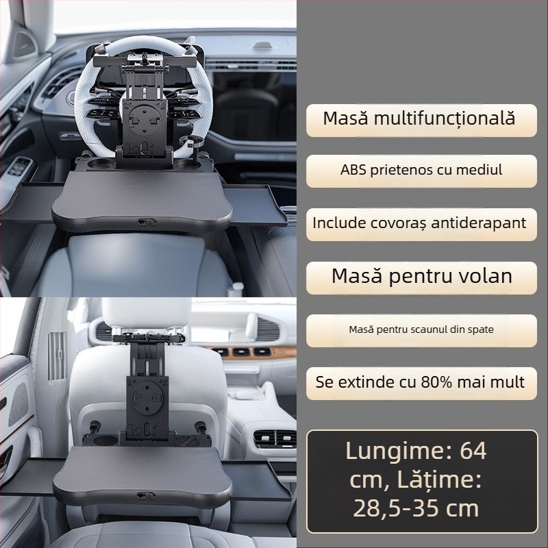 Waytogrow Masă de dining auto cu rotire la 360° pentru spătarul scaunului — ABS, blat pliabil pentru birou și suport pentru băuturi, Model A08