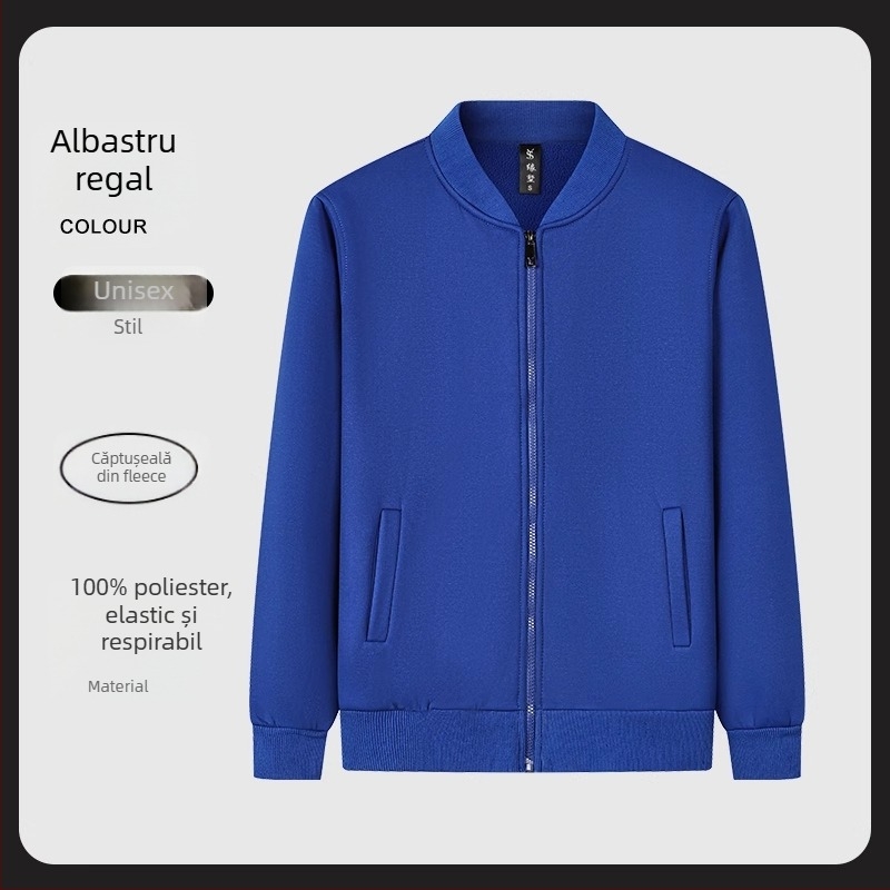 Hanorac-pulover din fleece, în stil cardigan, cu guler înalt și mâneci lungi