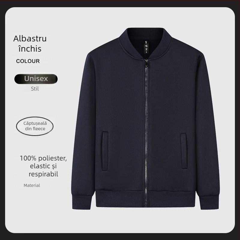 Hanorac-pulover din fleece, în stil cardigan, cu guler înalt și mâneci lungi