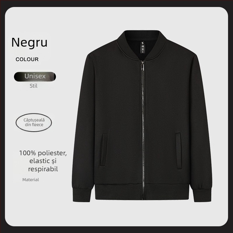 Hanorac-pulover din fleece, în stil cardigan, cu guler înalt și mâneci lungi