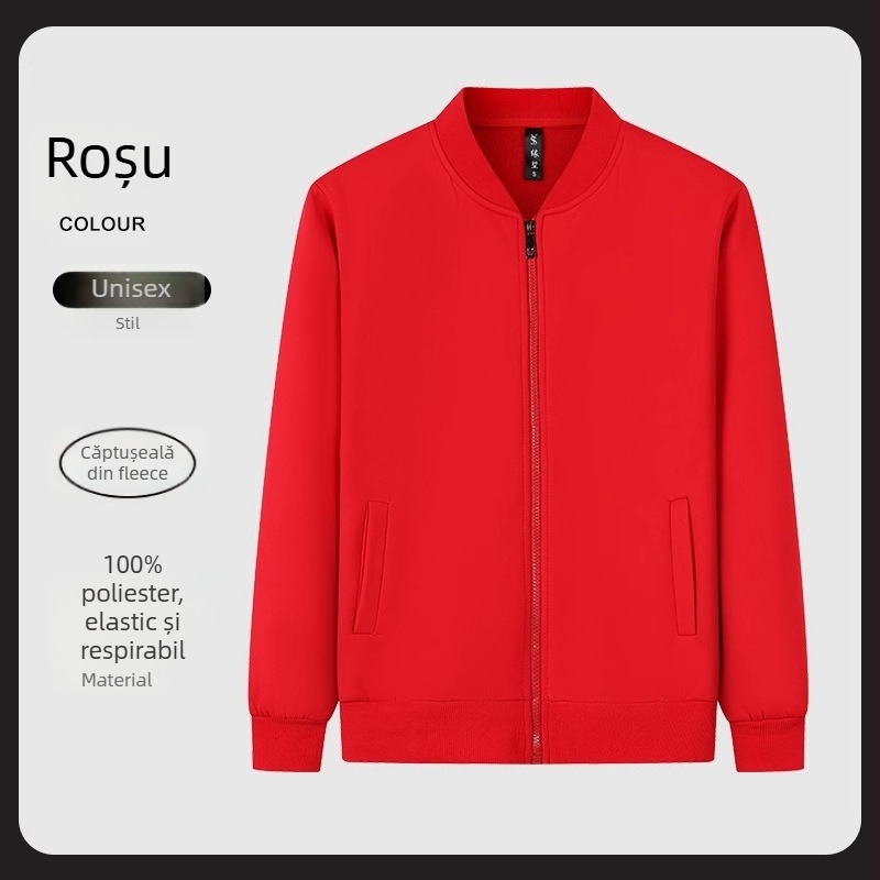 Hanorac-pulover din fleece, în stil cardigan, cu guler înalt și mâneci lungi