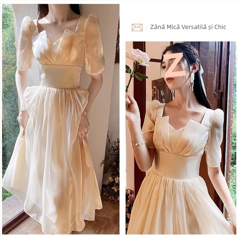 Rochie de domnișoară de onoare din Chenille cu Spandex, lungime scurtă, mâneci 5/7, primăvara 2025