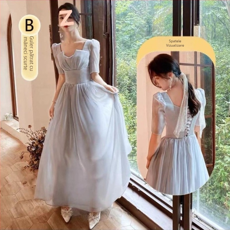 Rochie de domnișoară de onoare din Chenille cu Spandex, lungime scurtă, mâneci 5/7, primăvara 2025