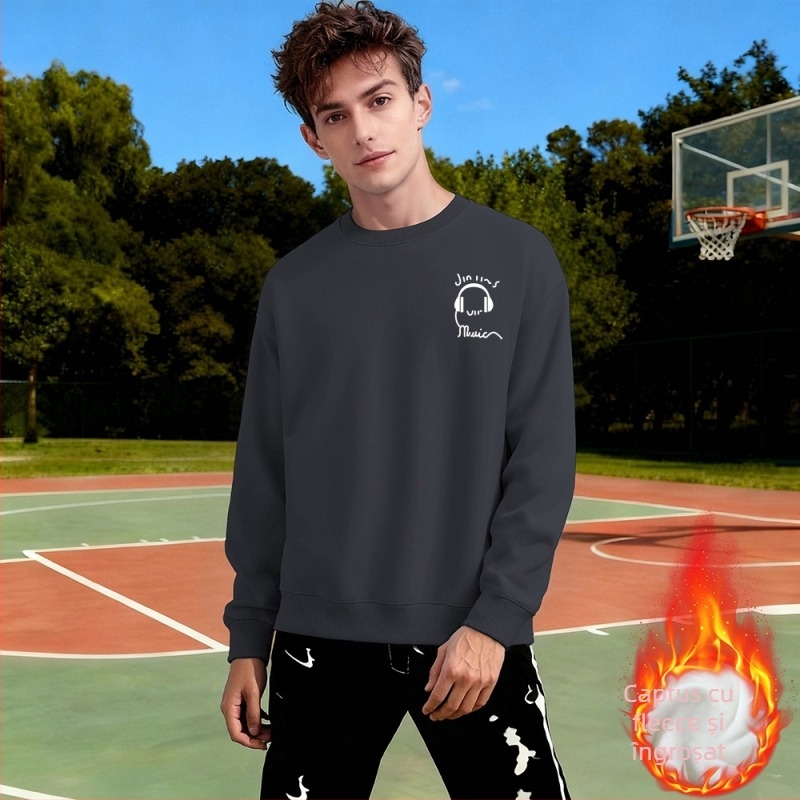 Pulover cu fleece, croială lejeră, mâneci lungi, material din bumbac