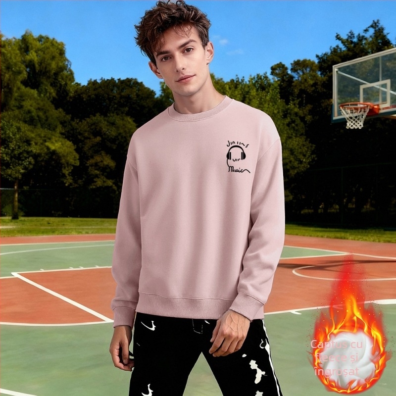 Pulover cu fleece, croială lejeră, mâneci lungi, material din bumbac