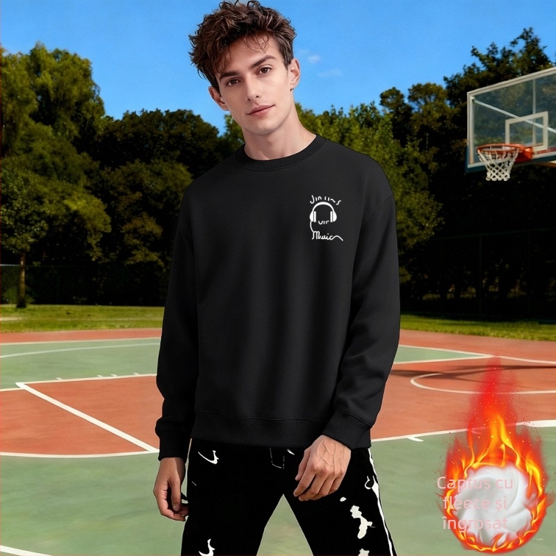 Pulover cu fleece, croială lejeră, mâneci lungi, material din bumbac