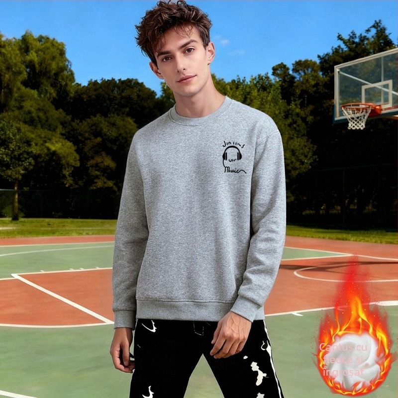 Pulover cu fleece, croială lejeră, mâneci lungi, material din bumbac