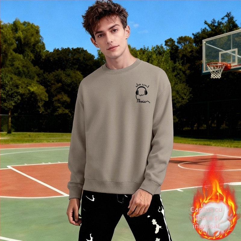 Pulover cu fleece, croială lejeră, mâneci lungi, material din bumbac