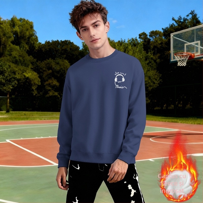 Pulover cu fleece, croială lejeră, mâneci lungi, material din bumbac