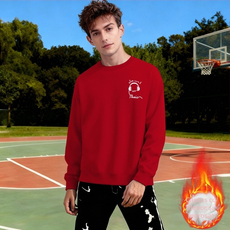 Pulover cu fleece, croială lejeră, mâneci lungi, material din bumbac