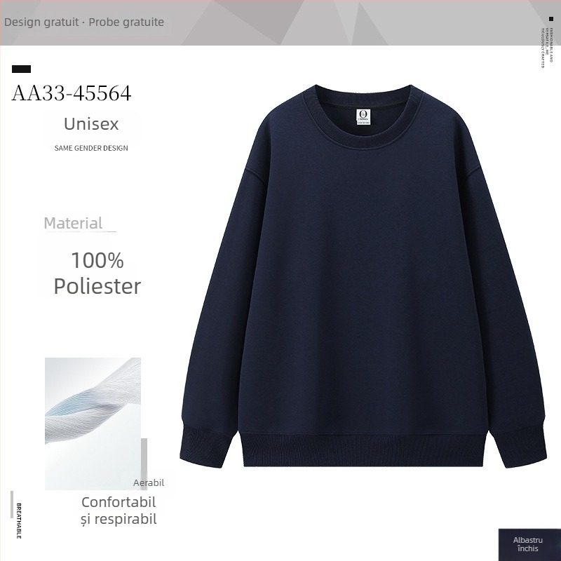 Hanorac fără glugă cu mâneci lungi, 100% poliester, 230 g, guler rotund, fără glugă, colecția de iarnă 2025