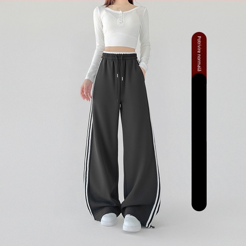 Pantaloni largi pentru femei, talie înaltă, din amestec de bumbac și poliester, casual, toamnă 2025