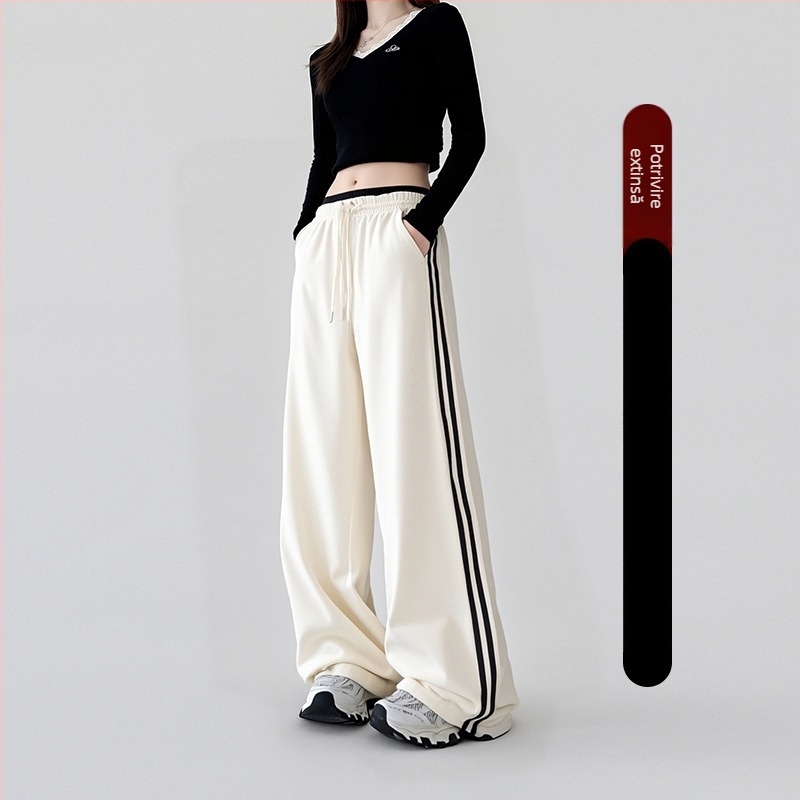 Pantaloni largi pentru femei, talie înaltă, din amestec de bumbac și poliester, casual, toamnă 2025