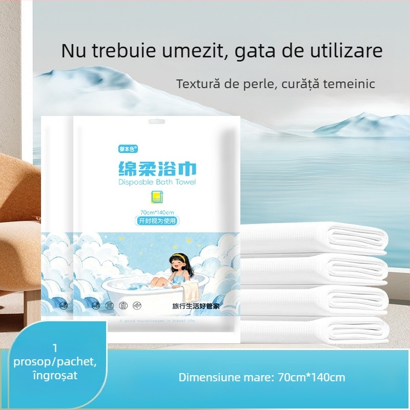 Set de pat de unică folosință pentru călătorii: cearșaf, husă de cuvertură, fețe de pernă – 4 piese; Material: fibră nețesută; Marcă: Royal Color; Perioadă de valabilitate: 360 zile