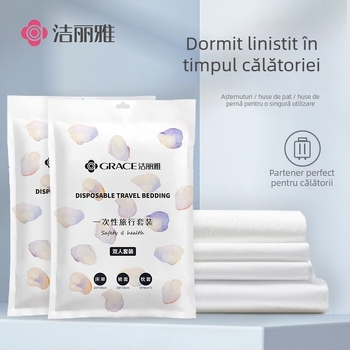 Jialiya lenjerie de pat de unică folosință și husă de pilotă pentru hoteluri, țesătură SMS non-țesut, set de patru piese sau trei piese, husă de pilotă îngroșată pentru călătorii, cod JA2035