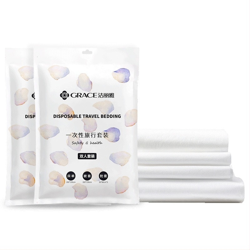 Jialiya lenjerie de pat de unică folosință și husă de pilotă pentru hoteluri, țesătură SMS non-țesut, set de patru piese sau trei piese, husă de pilotă îngroșată pentru călătorii, cod JA2035