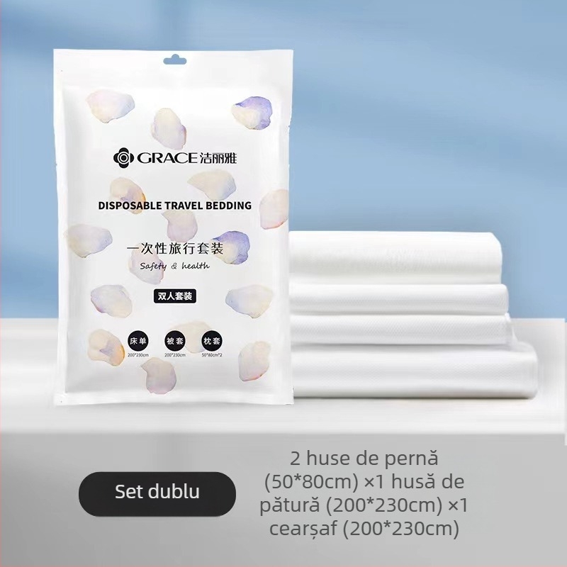 Jialiya lenjerie de pat de unică folosință și husă de pilotă pentru hoteluri, țesătură SMS non-țesut, set de patru piese sau trei piese, husă de pilotă îngroșată pentru călătorii, cod JA2035