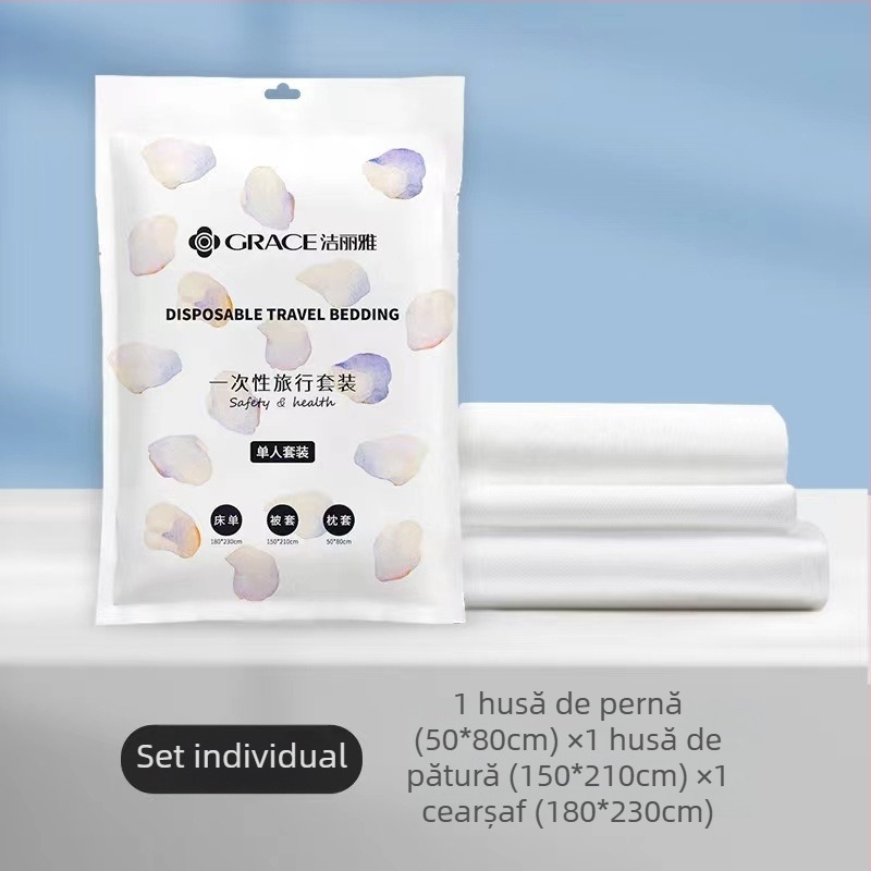 Jialiya lenjerie de pat de unică folosință și husă de pilotă pentru hoteluri, țesătură SMS non-țesut, set de patru piese sau trei piese, husă de pilotă îngroșată pentru călătorii, cod JA2035