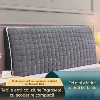 Husă elastică groasă din piele moale pentru tetieră patului din lemn — universală, simplă și modernă