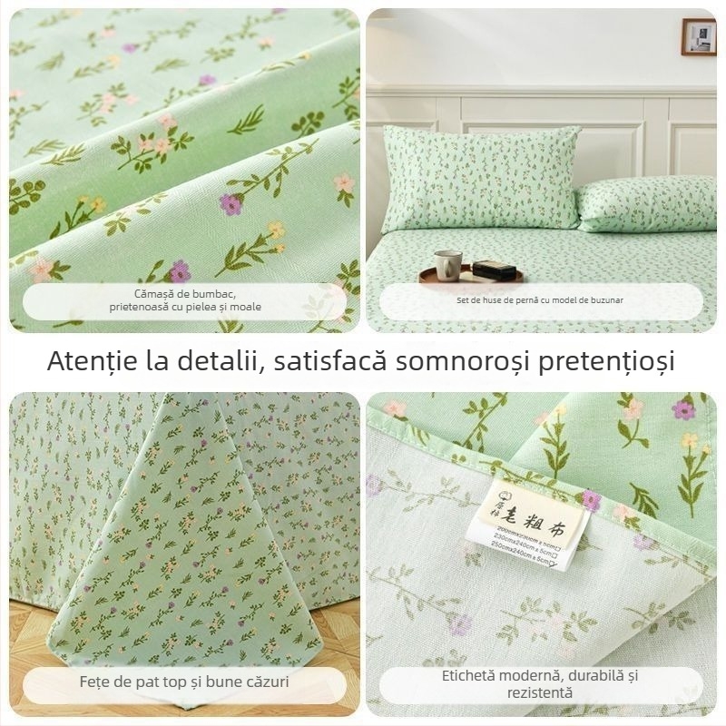 Set de lenjerie de pat din bumbac 100% în dungi — țesătură jacquard și simplă, vopsire reactive, stil pastoral