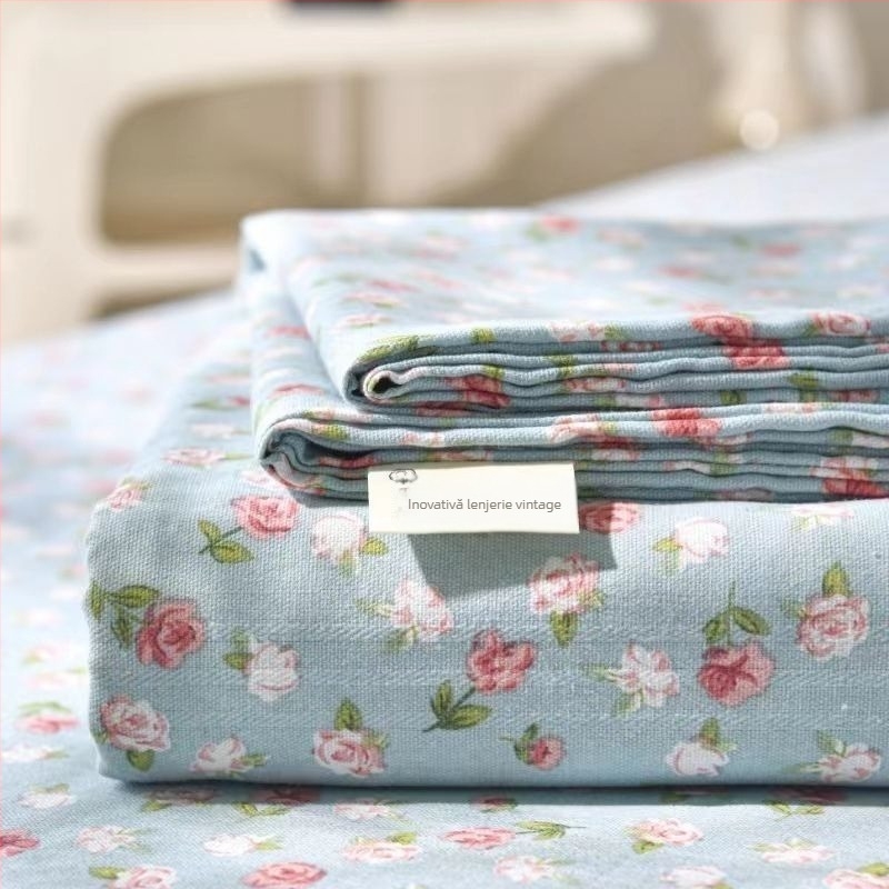 Set de lenjerie de pat din bumbac 100% în dungi — țesătură jacquard și simplă, vopsire reactive, stil pastoral