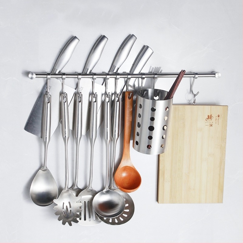Raft de bucătărie montat pe perete cu cârlige, din oțel inoxidabil 304, finisaj periat, stil modern minimalist, greutate 412 g