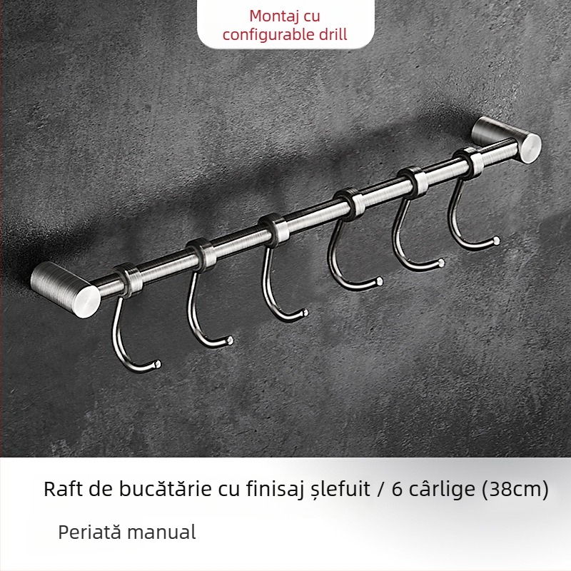 Raft de bucătărie montat pe perete cu cârlige, din oțel inoxidabil 304, finisaj periat, stil modern minimalist, greutate 412 g